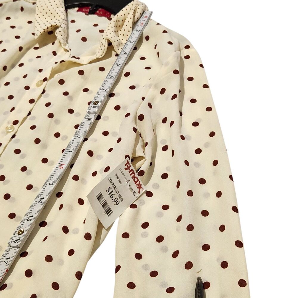 Sahara Top Size 7 Sheer Lightweight Longsleeve Ivory Color Red Polka Dots Print - Picture 5 of 12